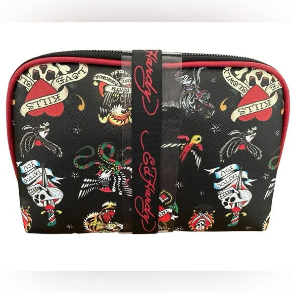 Ed Hardy Rhinestone Heart Cometic Bag Duo NWT - Picture 2 of 5